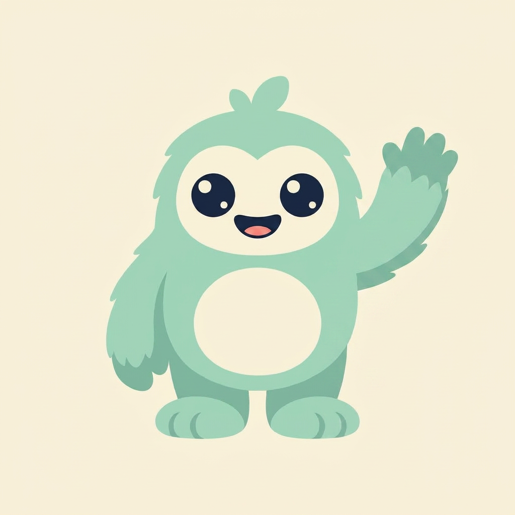 Tiptoe's mint yeti mascot giving a gentle wave